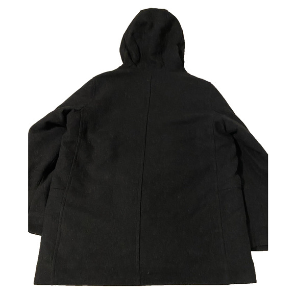 Gap Mens Coat Extra-Large Black Heavy Wool Blend Faux Fur Collar Hooded Jacket - Picture 5 of 16